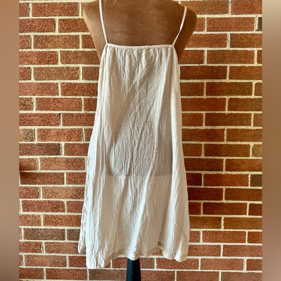 péro Cotton Silk Beige Chemise Dress Scoop Neck Sleeveless Woven Women's Small - Picture 3 of 7